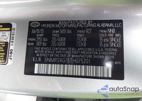 2026 Hyundai Santa Fe Hybrid Sel из США, поврежденный, VIN 5NMP24G15TH075201